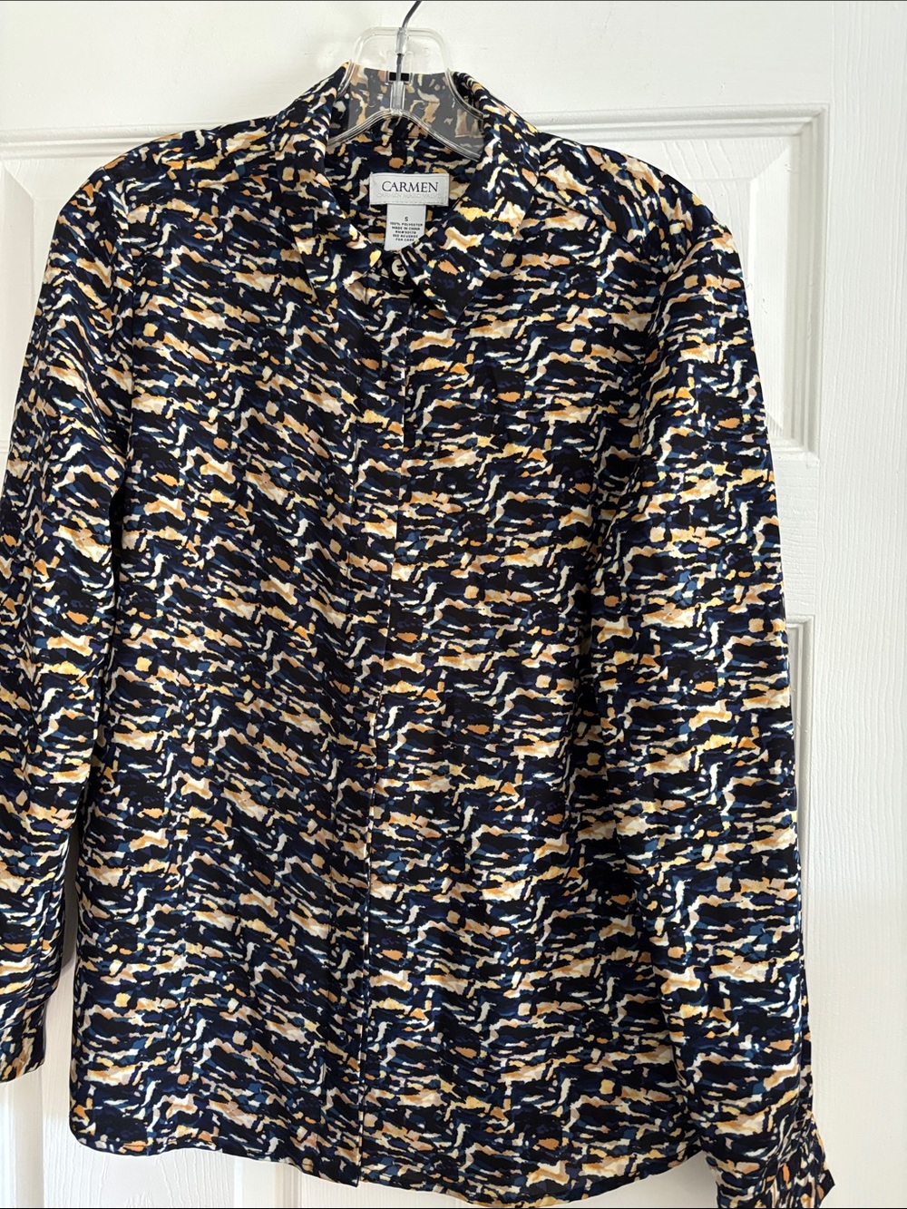 Carmen Navy and Beige Abstract Print Button-Down Shirt